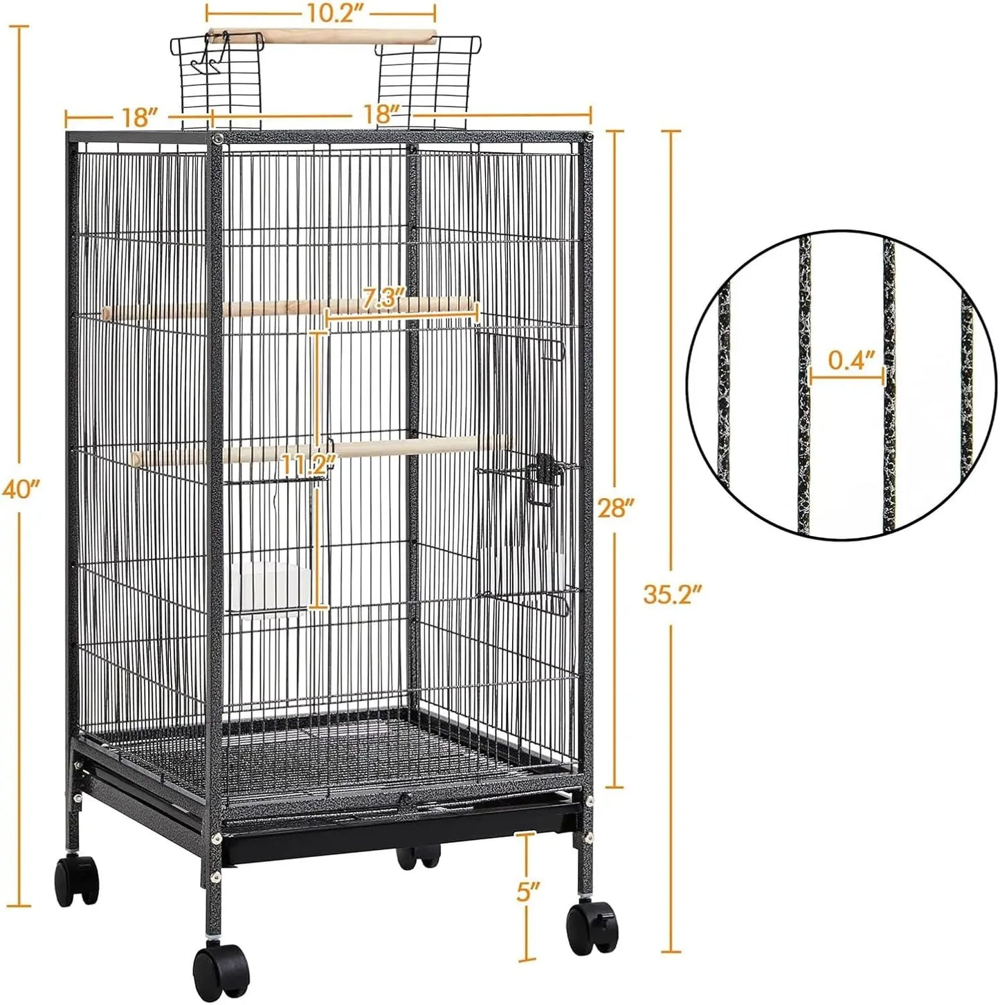 HiMISSCN Open-Top Bird Cage With Rolling Stand And Tray Budgie