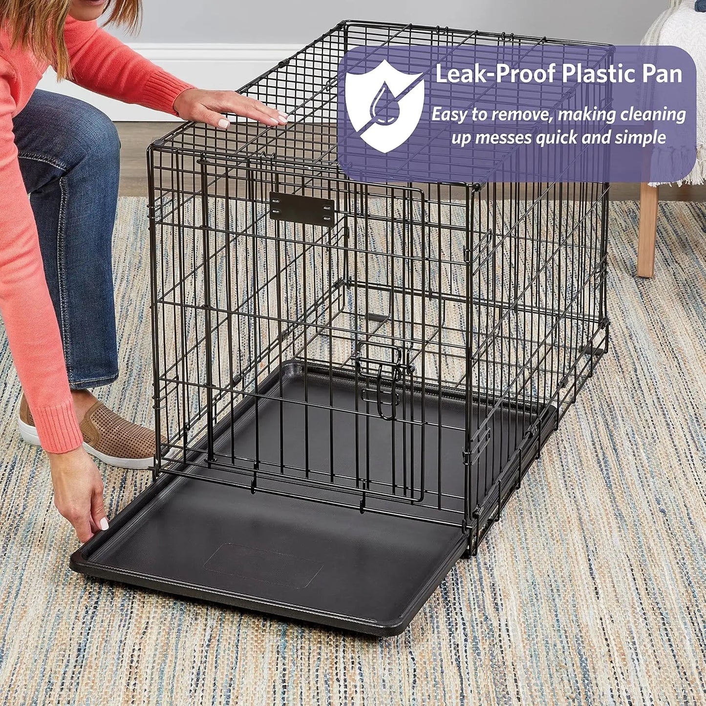 Folding Dog Crate With Divider Secure Latches And Leak-Proof Tray