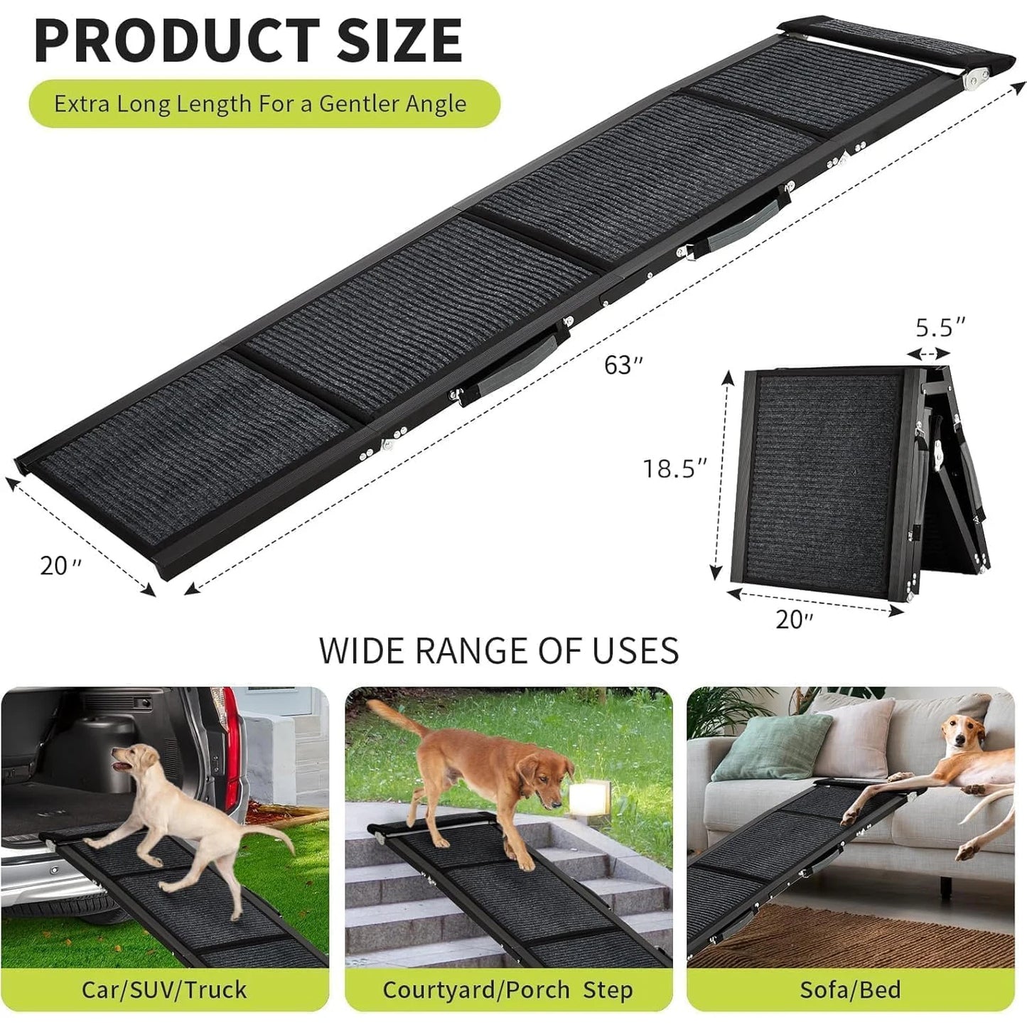 HiMISS Upgraded Car Ramp For Dogs Folding Non Slip