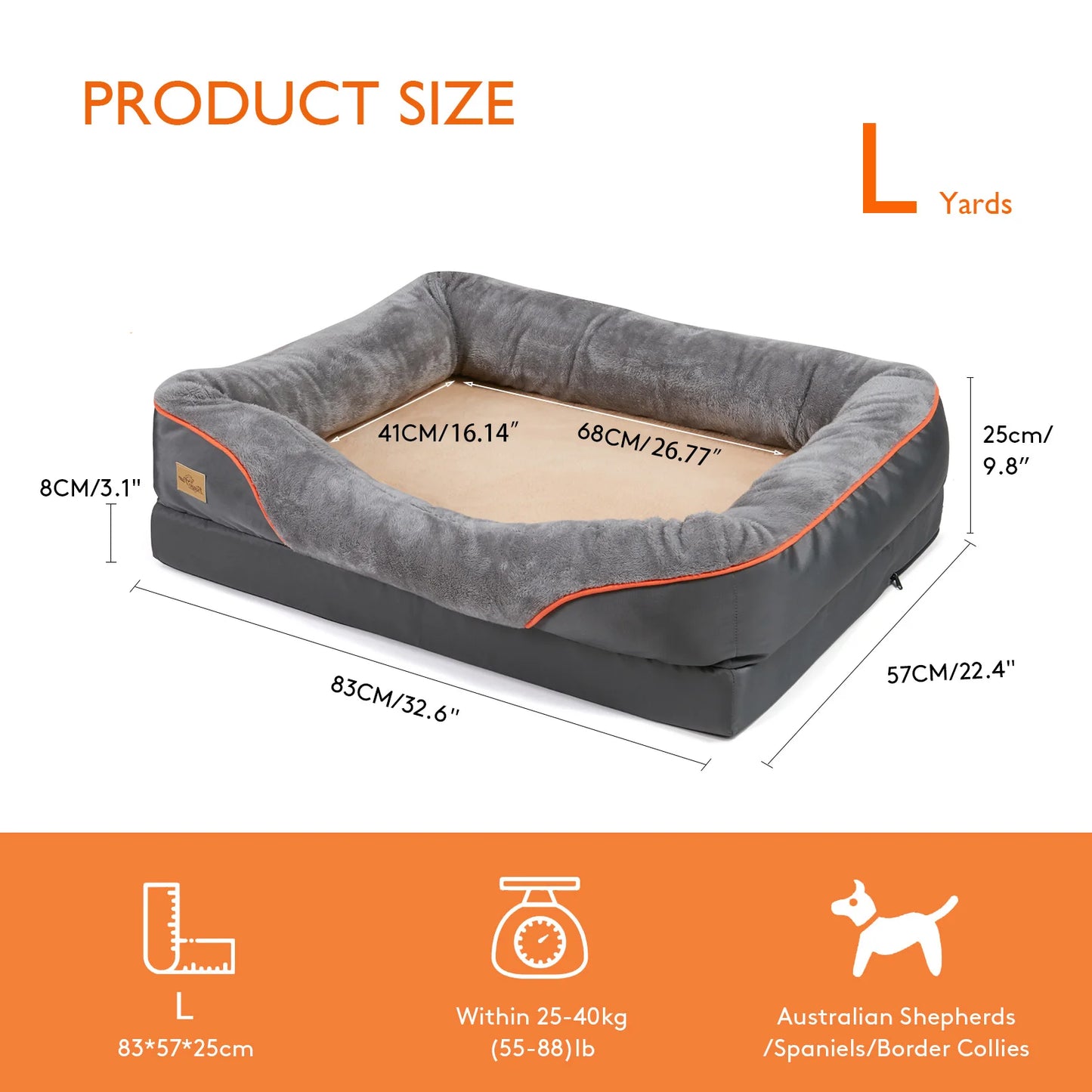 BINGOPAWCN Orthopedic Memory Foam Waterproof Dog Bed With Bolstered Edges