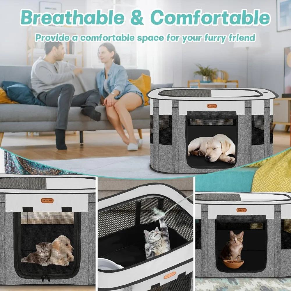 Foldable Pet Playpen Cat And Puppy With Carrying Case