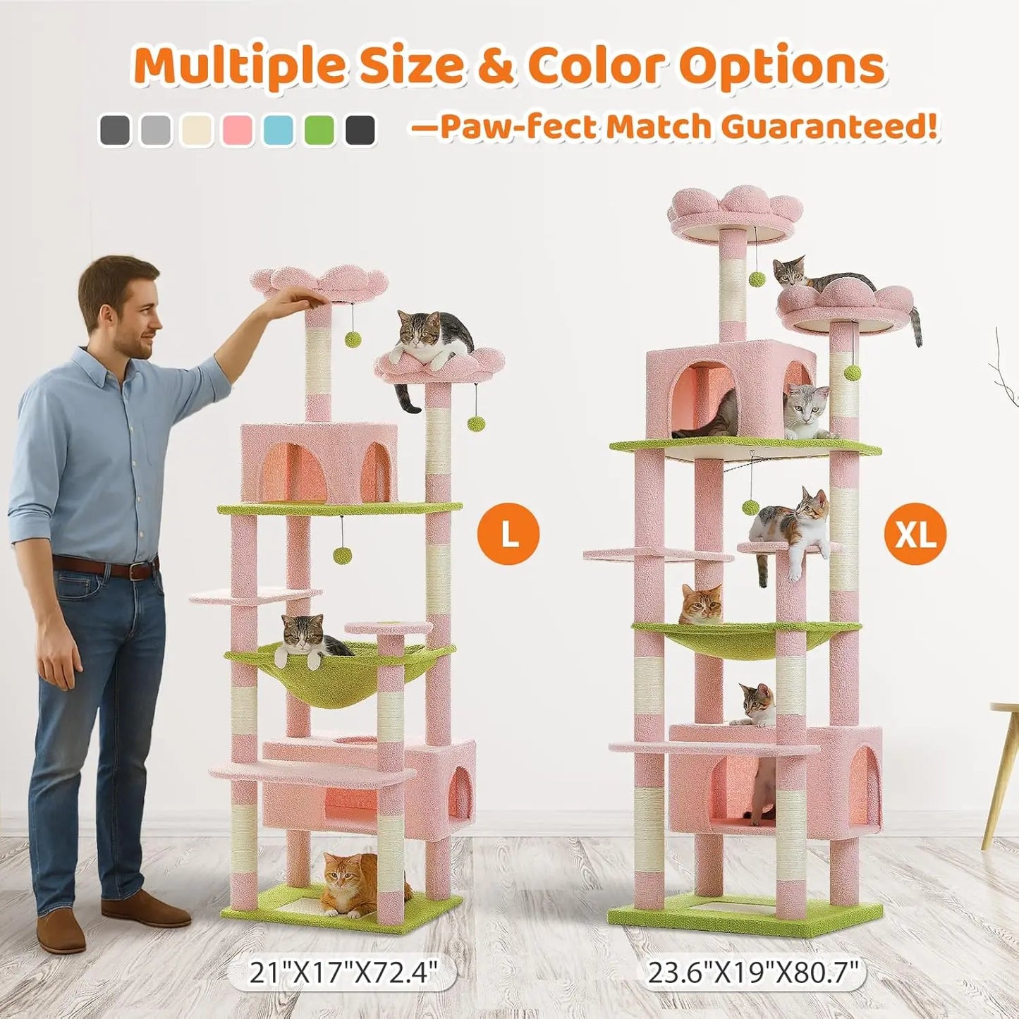 Floral Cat Tree With Steel Frame Hammock And Condos