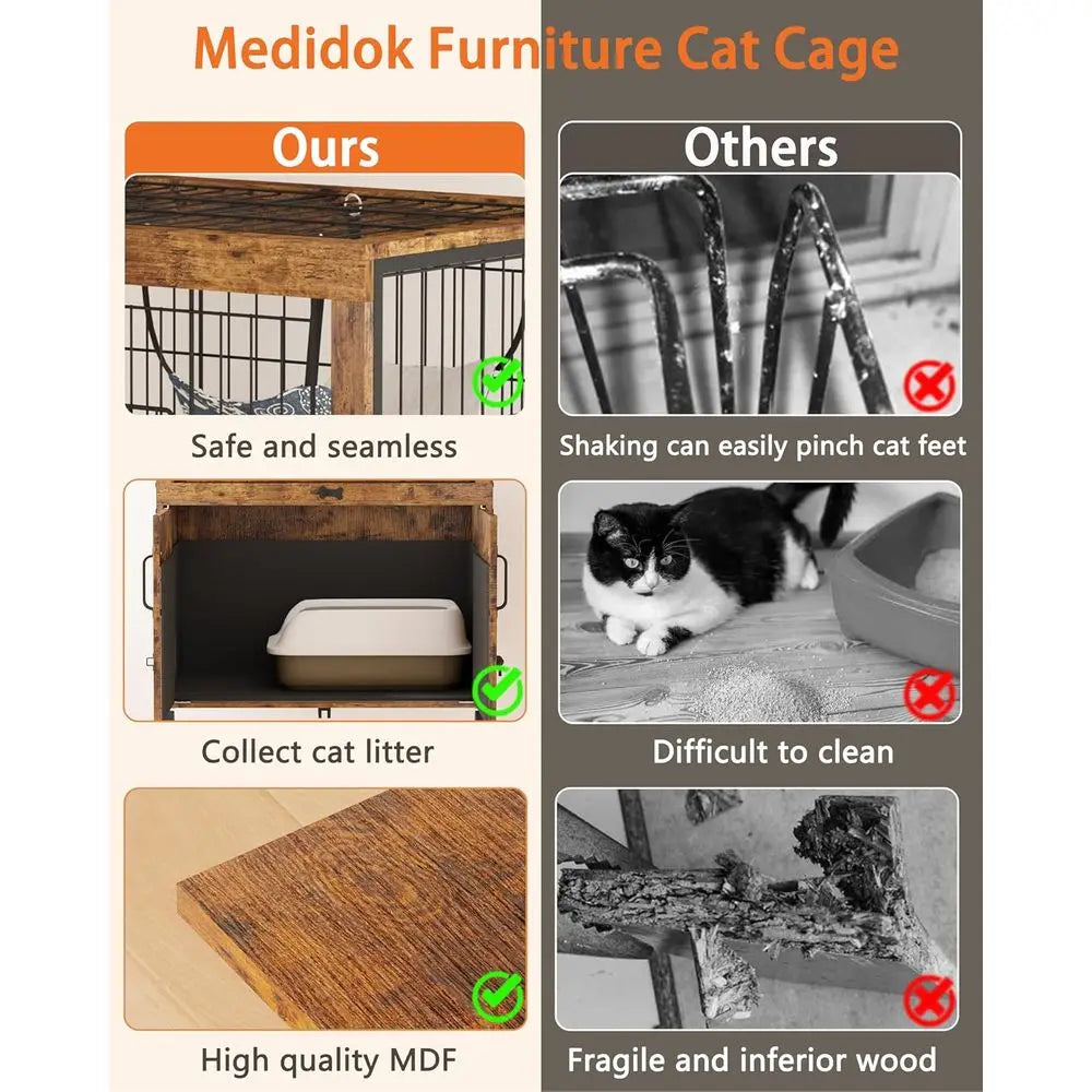 Furniture Style Cat Cage With Built-In Litter Box Enclosure Indoor
