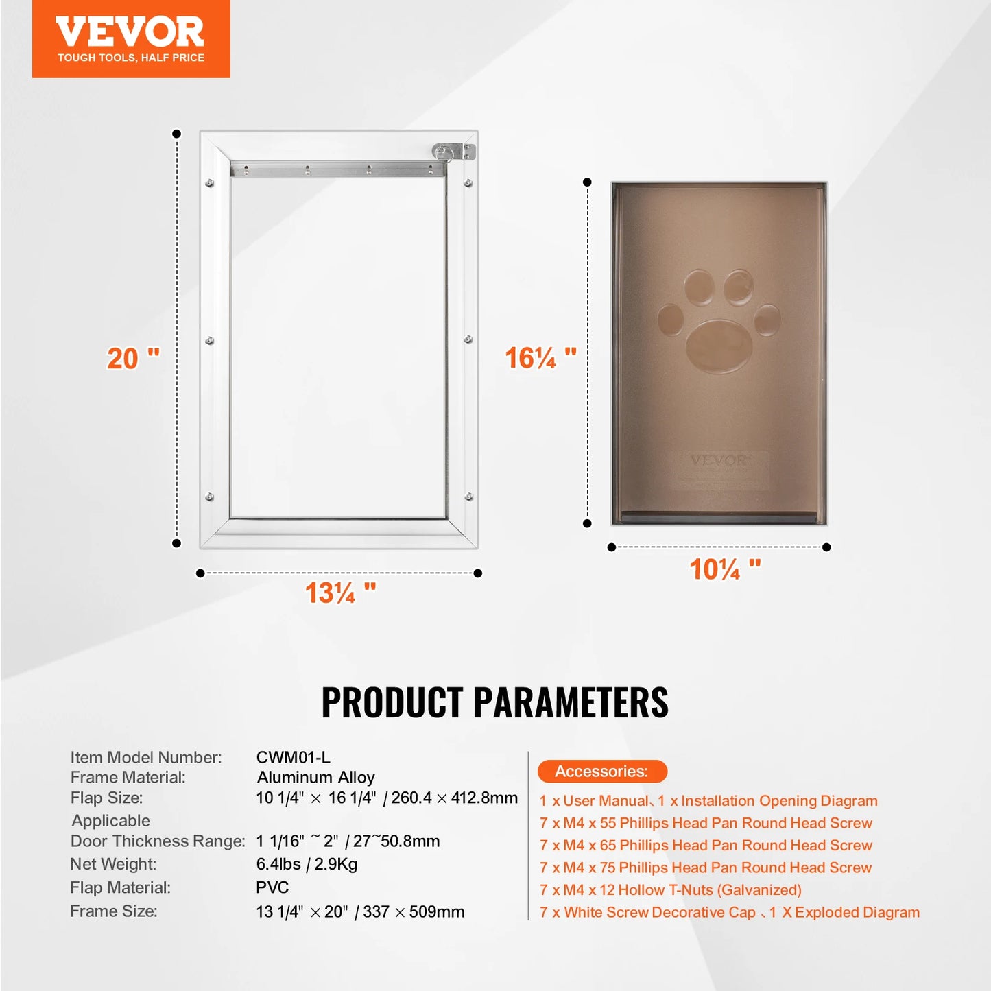 SucceBuy Weatherproof Aluminum Pet Door With Lock and Flap