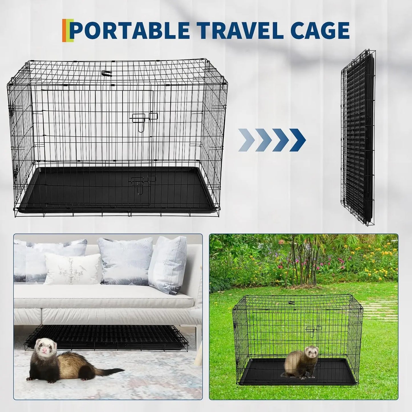 HiMISS Portable Folding Rabbit Cage With Tray And Doors