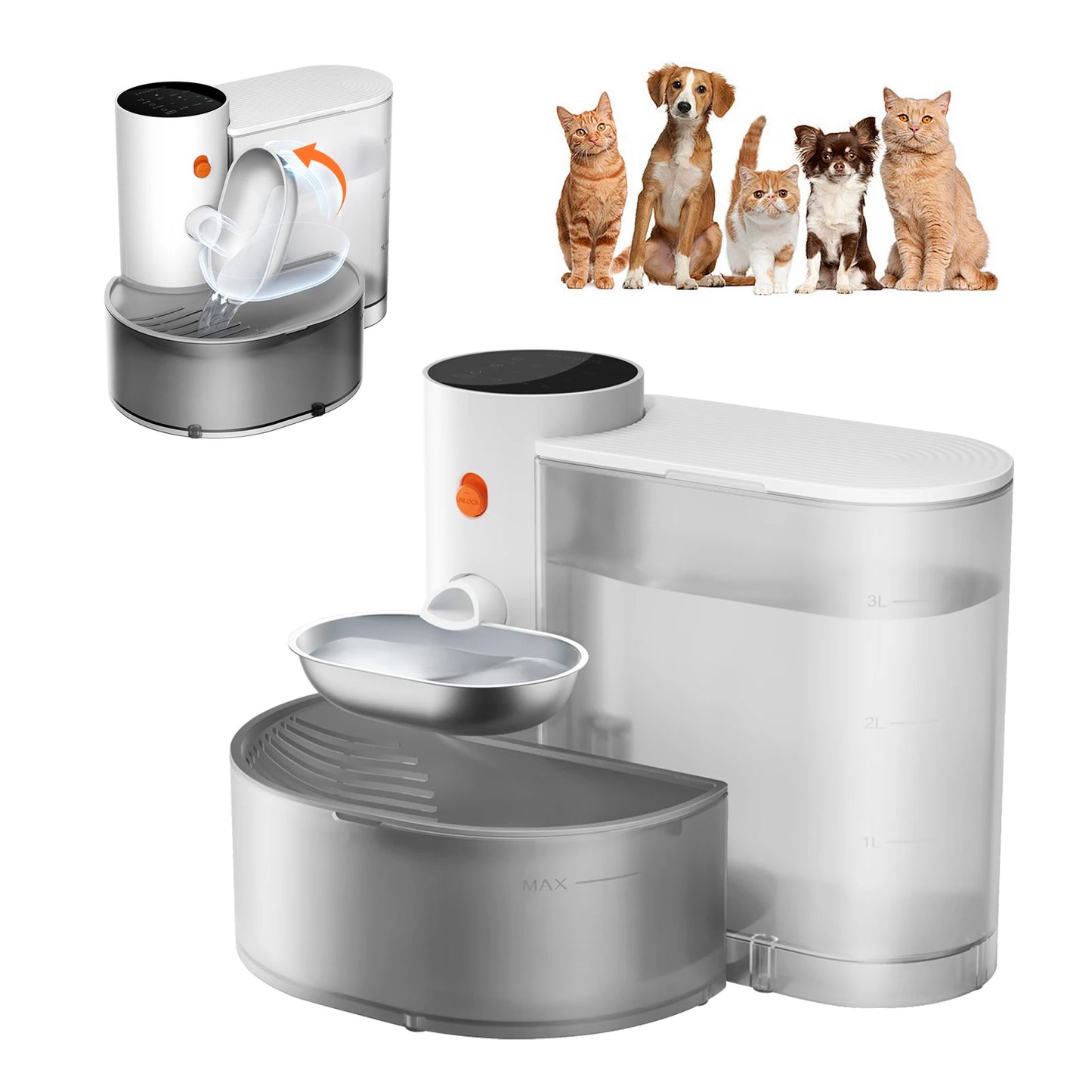 Booteely Wireless Stainless Steel Pet Water Dispenser Bowl For Cats