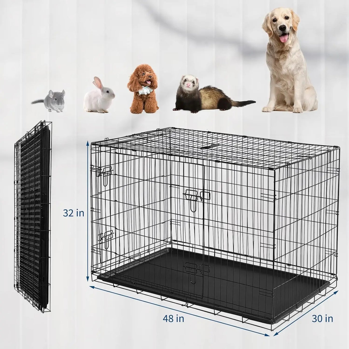 HiMISS Folding Rabbit Cage With Slide Out Tray And Doors
