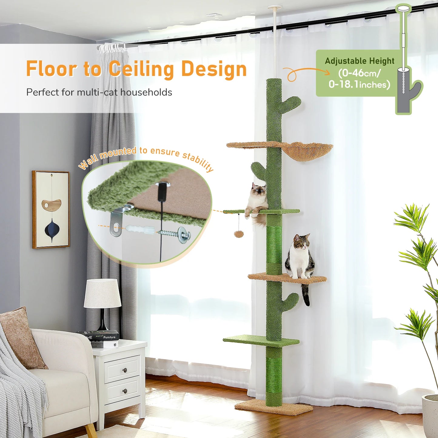 PAWZ Road Cat Tree 5-Tier Floor to Ceiling Habitat