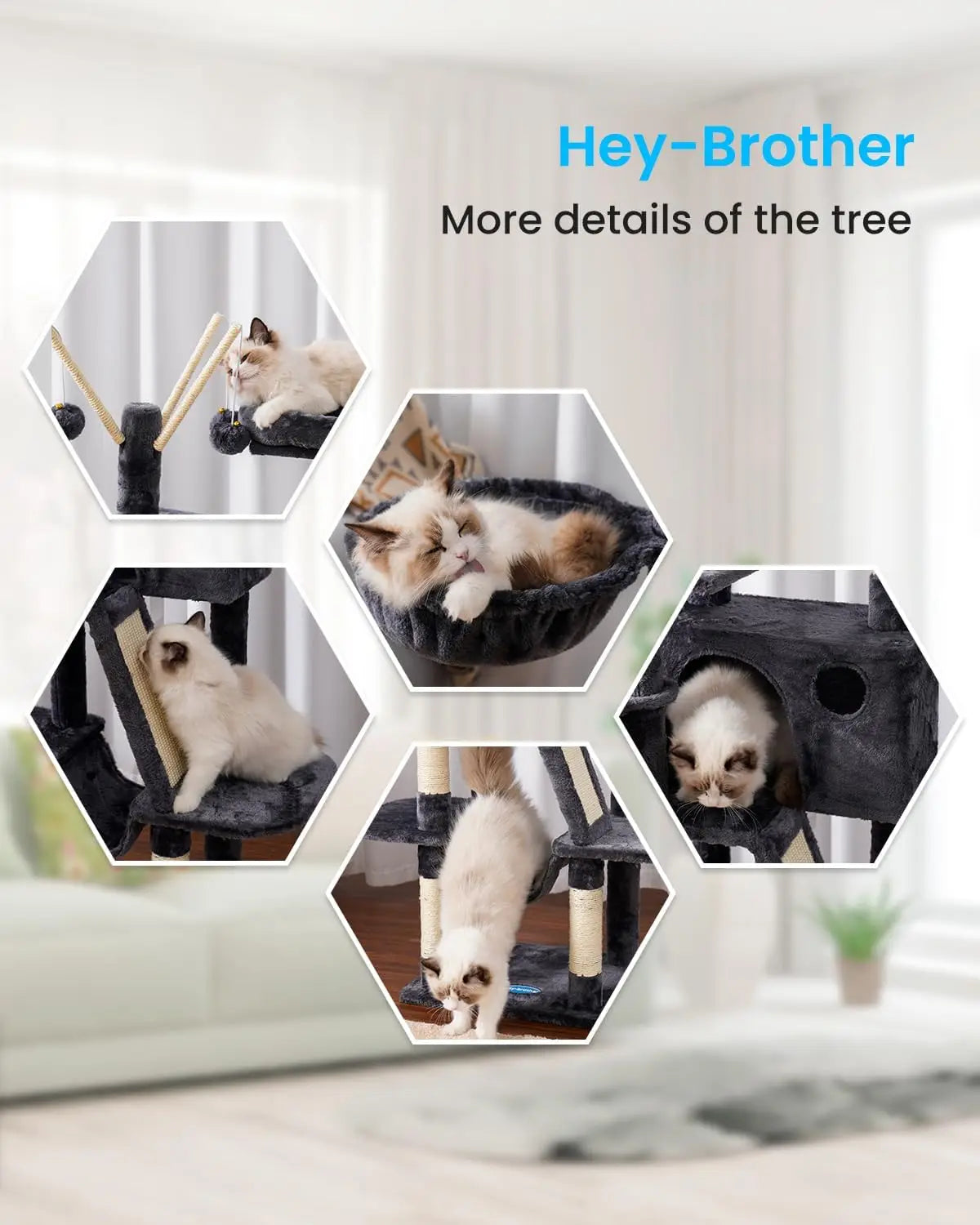 Cat Tree With Padded Bed And Hammocks For Indoor Cats