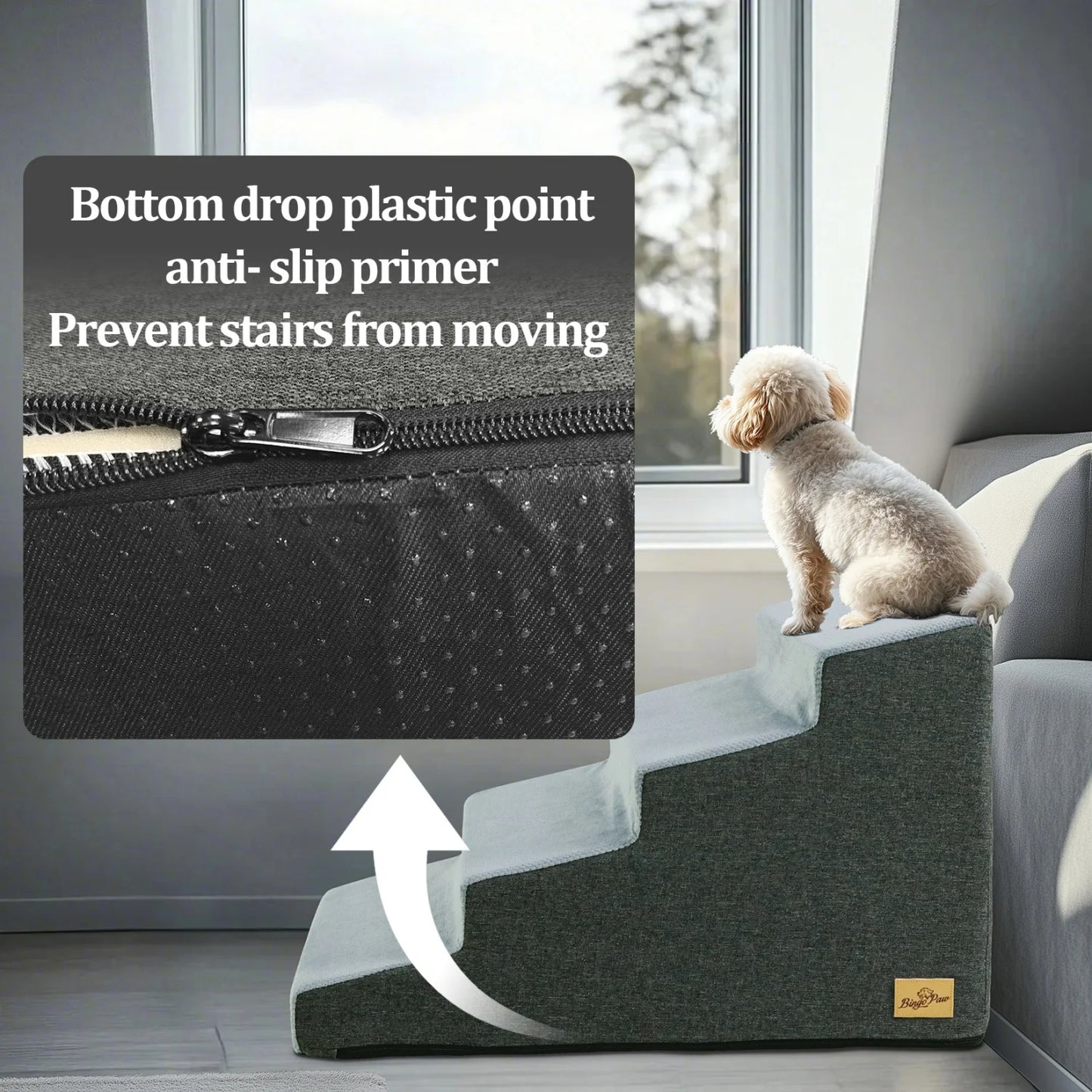 3/4 Steps Dog Stairs Ramp With Washable Cover Small Dogs