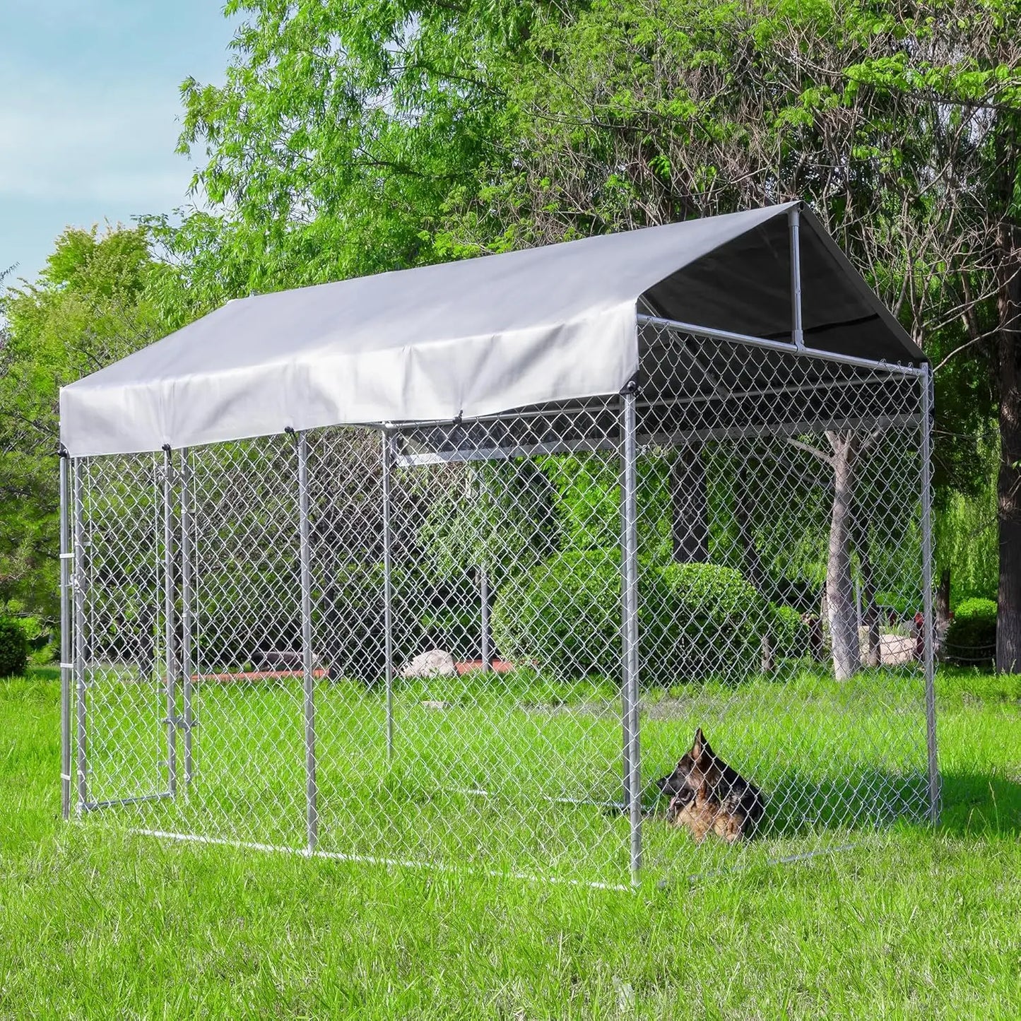 Outdoor Dog Kennel With Roof And Galvanized Chain Link