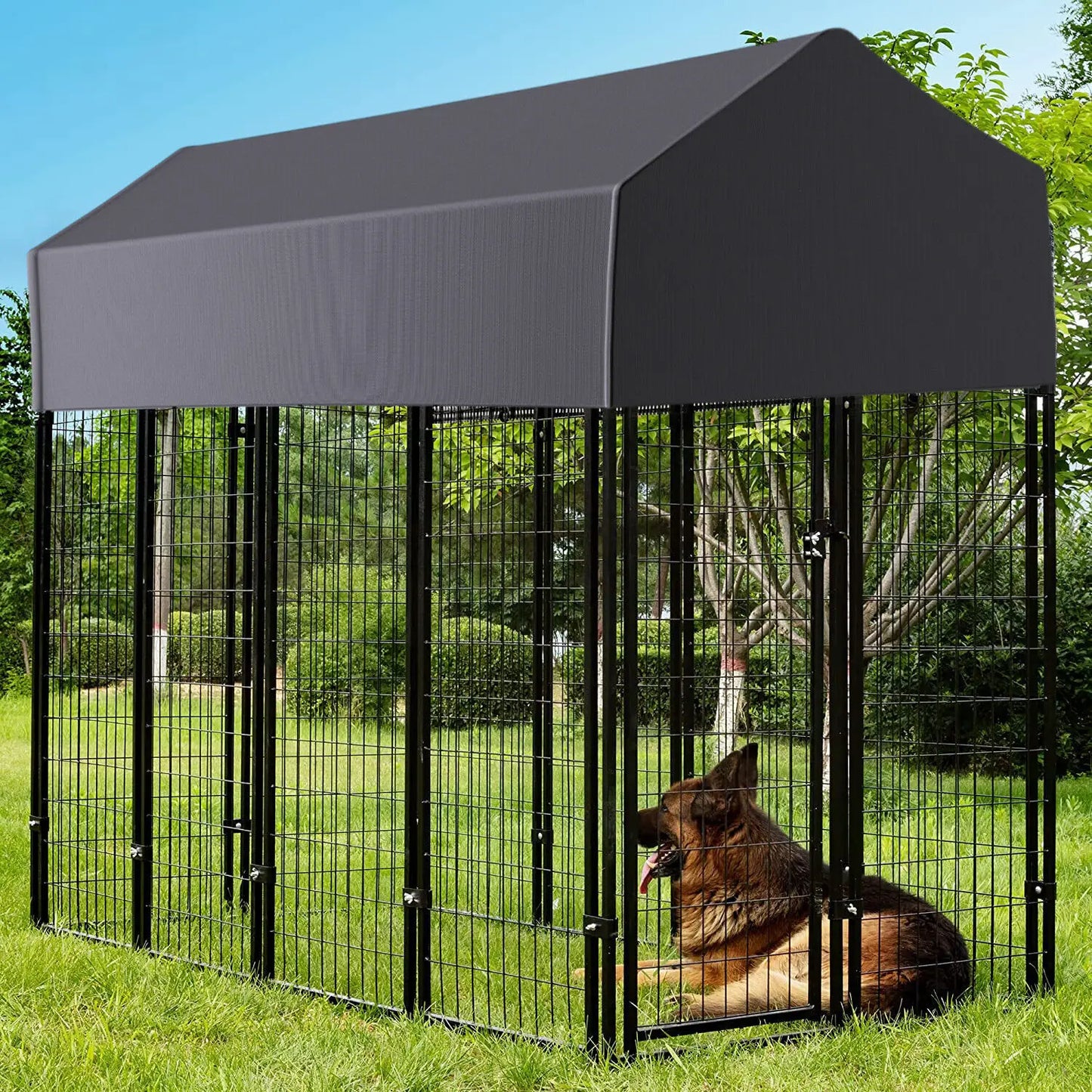 Outdoor Dog Kennel With Waterproof Cover And Welded Wire