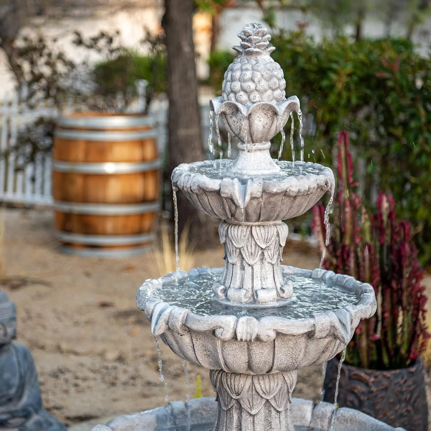 Three Tier Outdoor Water Fountain Freestanding Leaf Design Bird Bath