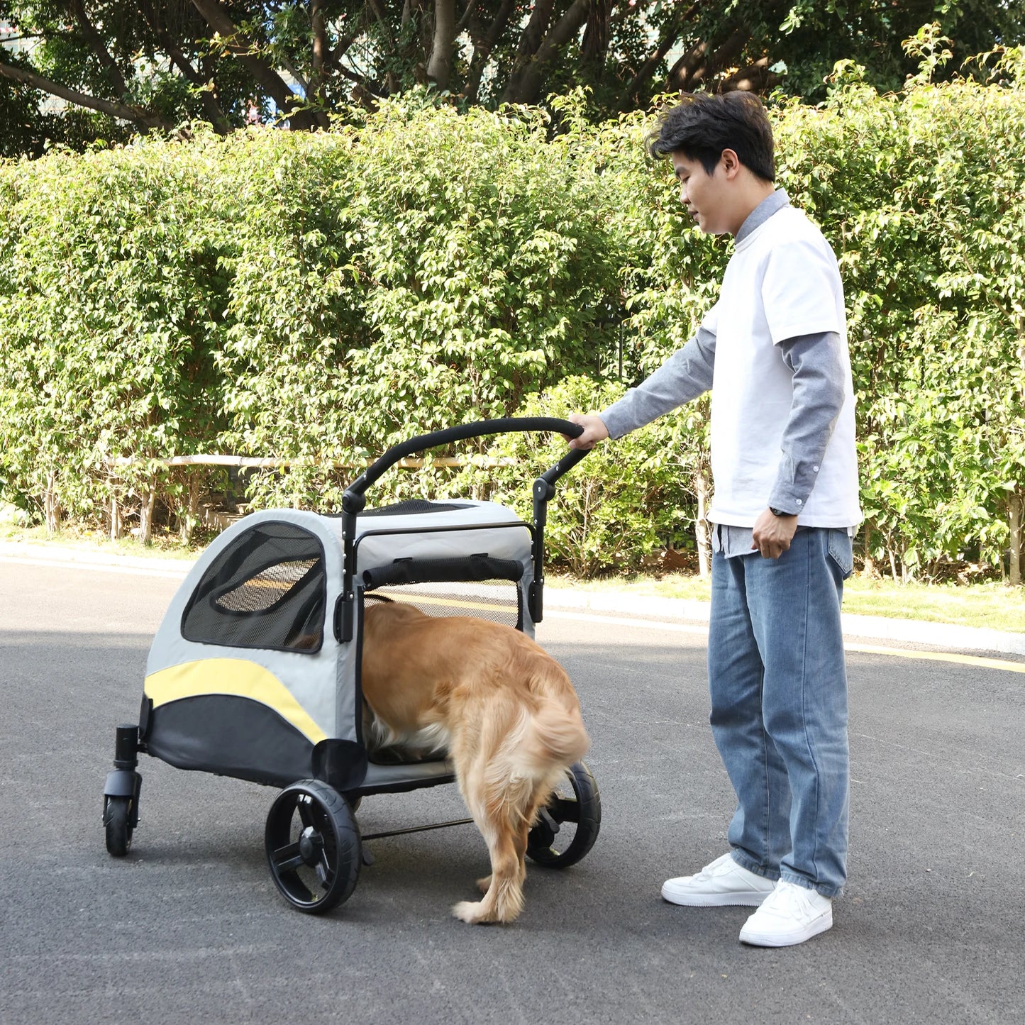 Foldable Portable Dog Stroller For Large Dogs Breathable Carrier