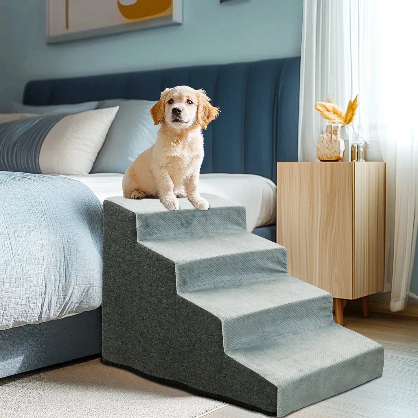 3/4 Steps Dog Stairs Ramp With Washable Cover Small Dogs