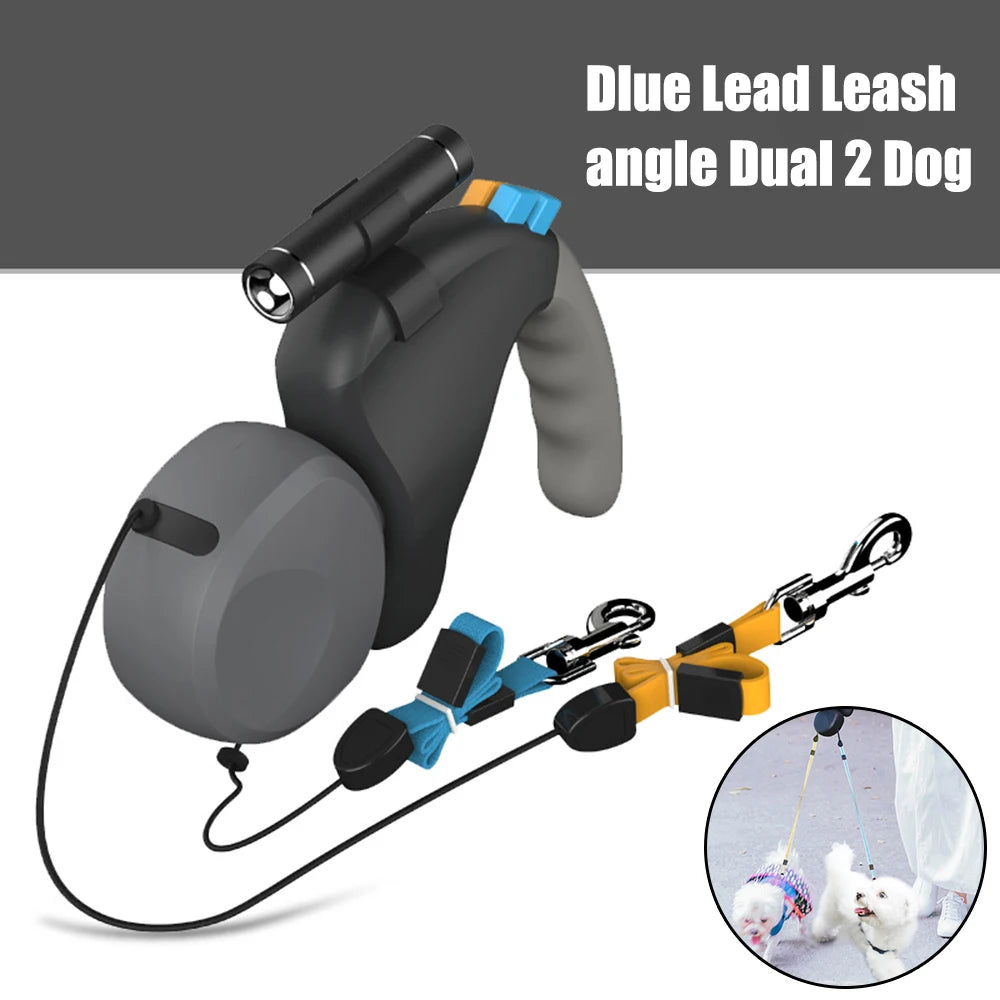 NONECN Dual Dog Leash Retractable Rope With Light And Adjustable