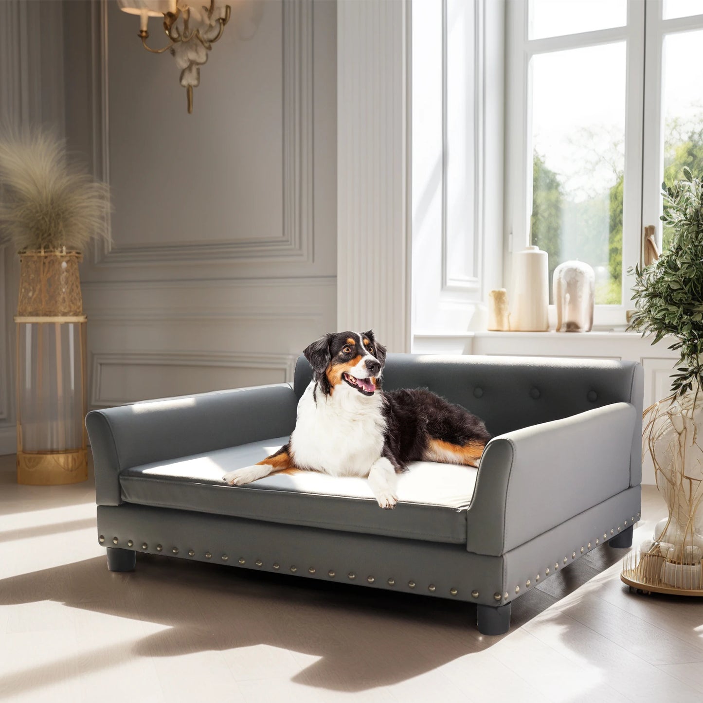 BINGOPAWCN Elevated Dog Bed Sofa Mat With Microfiber Leather Cover