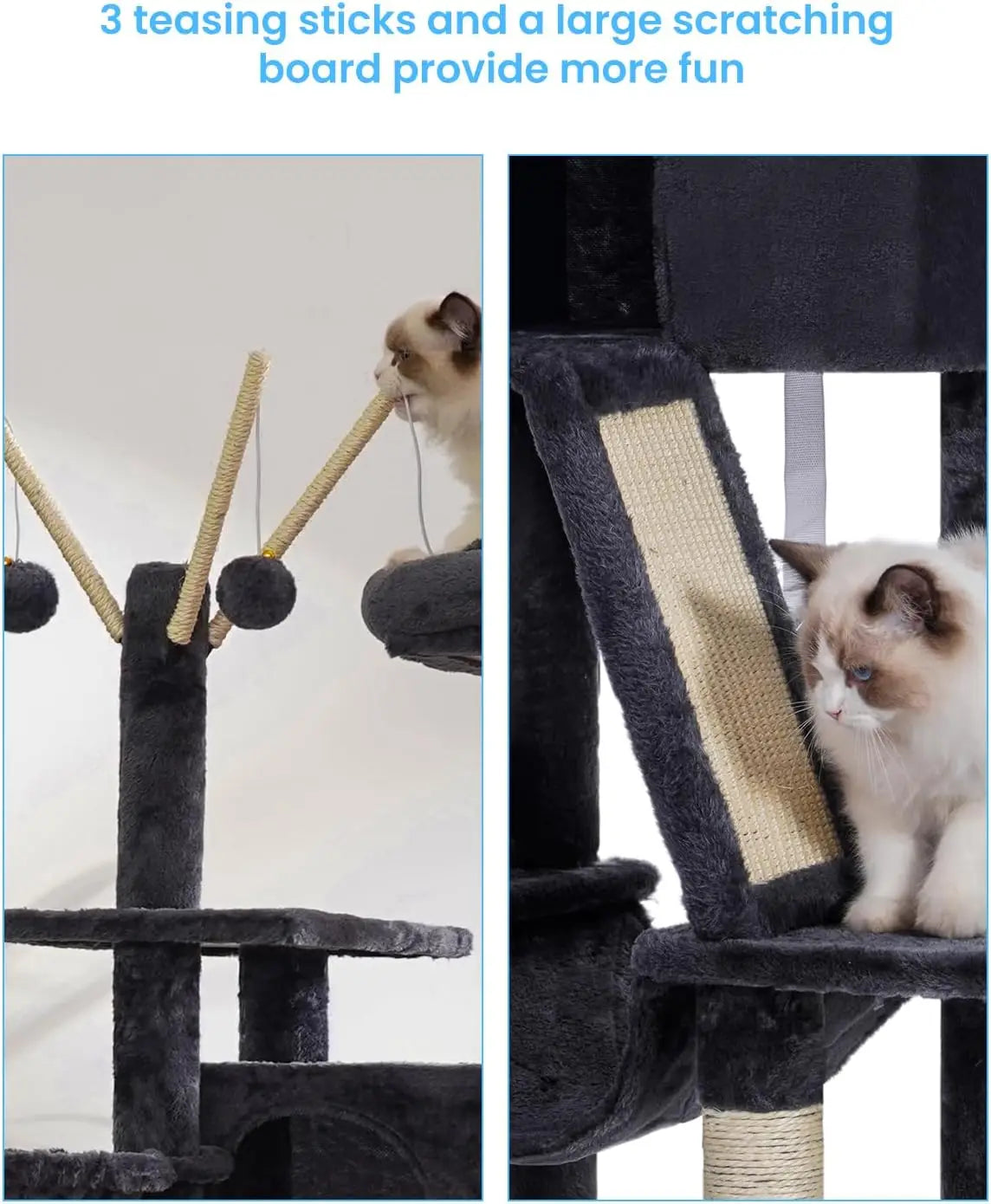 Cat Tree With Padded Bed And Hammocks For Indoor Cats