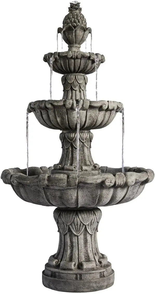 Three Tier Outdoor Water Fountain Freestanding Leaf Design Bird Bath