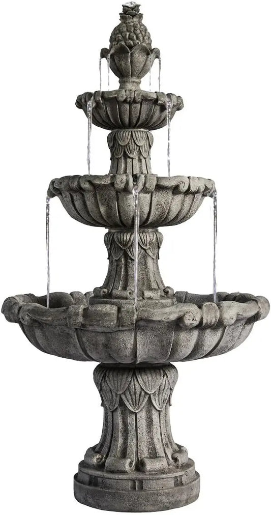 Three Tier Outdoor Water Fountain Freestanding Leaf Design Bird Bath