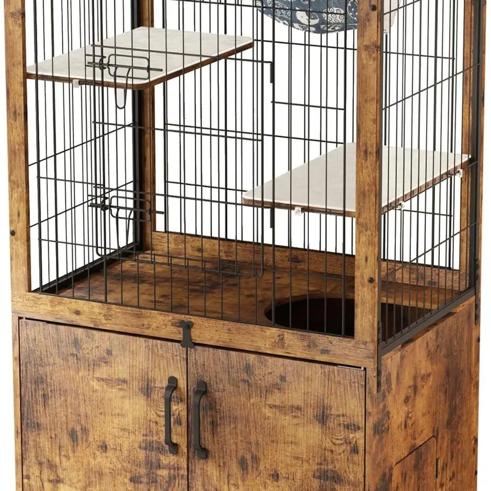 Furniture Style Cat Cage With Built-In Litter Box Enclosure Indoor