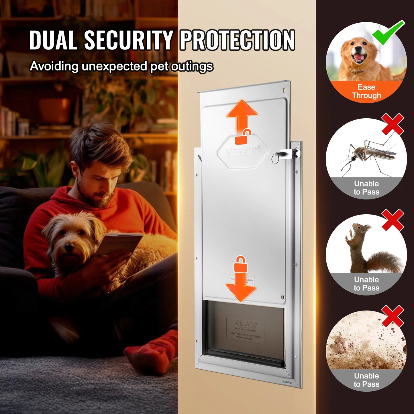 SucceBuy Weatherproof Aluminum Pet Door With Lock and Flap