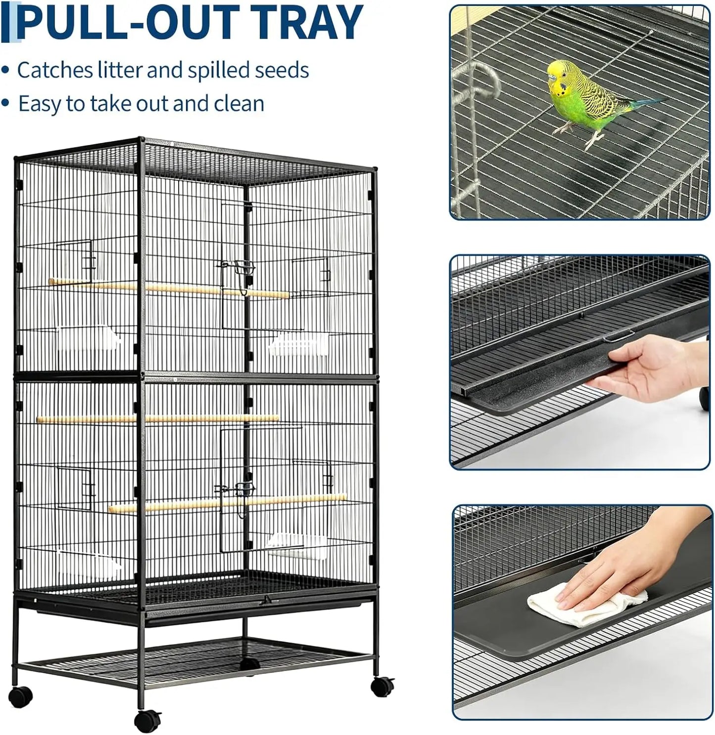 HiMISSCN Bird Cage With Rolling Storage Stands And Feed Bowls