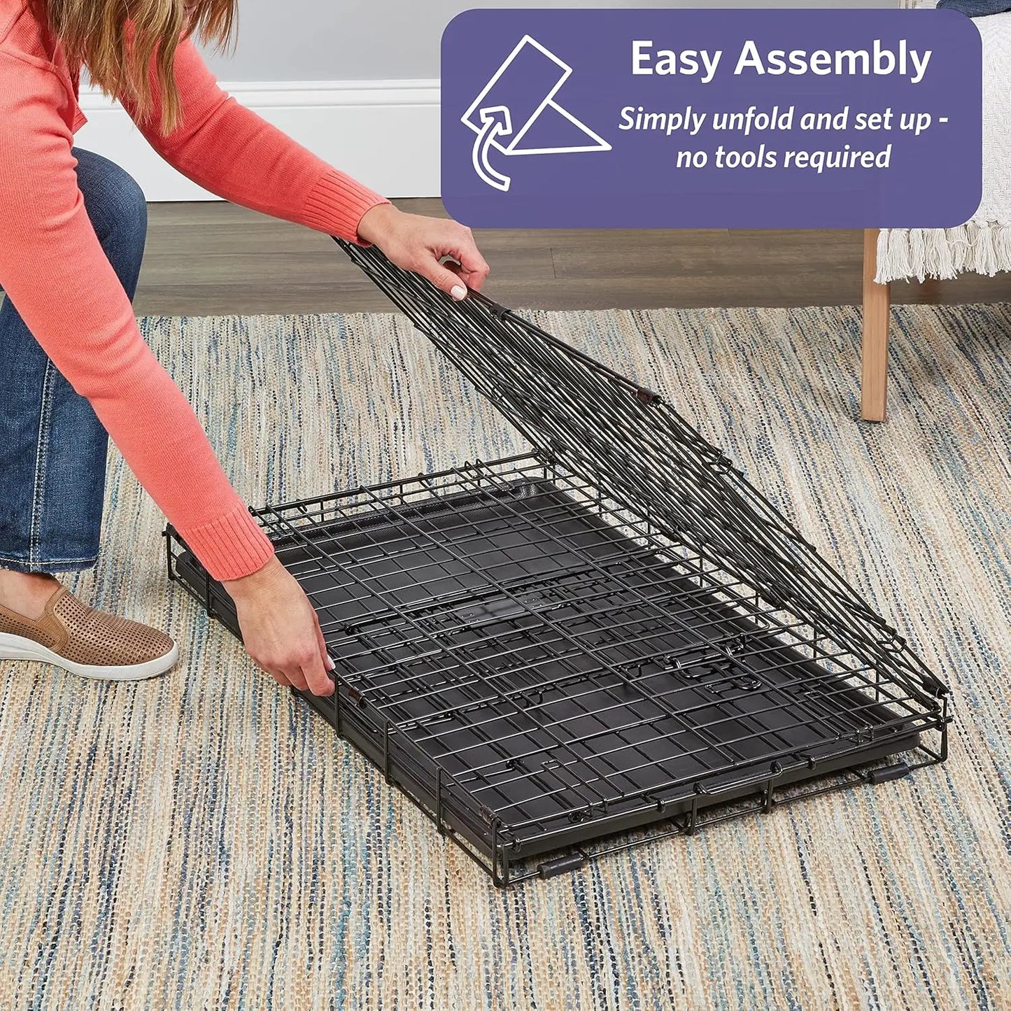 Folding Dog Crate With Divider Secure Latches And Leak-Proof Tray