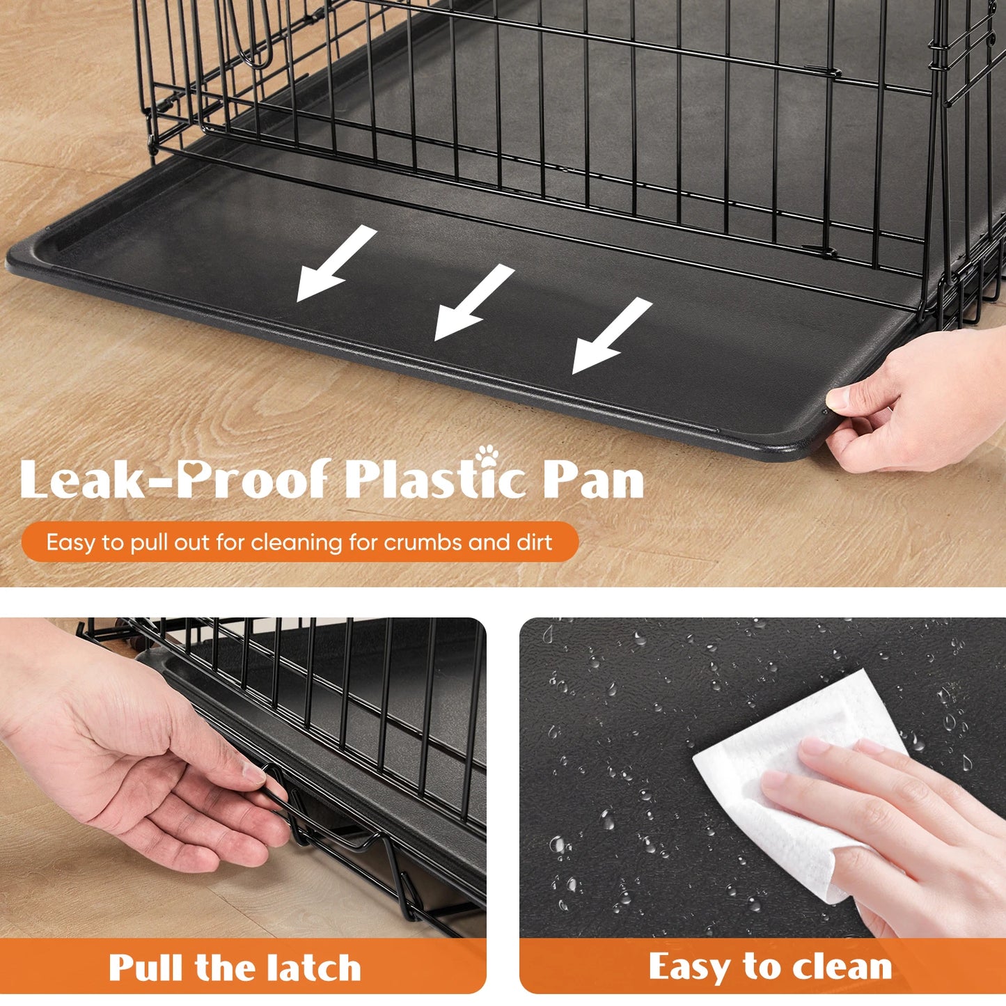 JHK Double Door Folding Metal Wire Dog Cage With Leakproof Pan