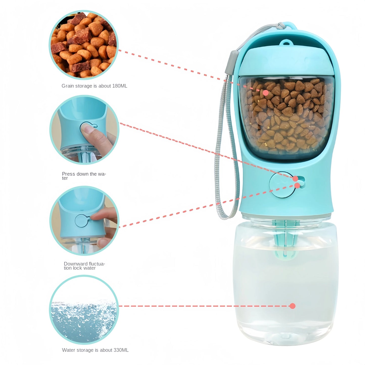Portable Pet Water Bottle With Food Storage For Dogs And Cats
