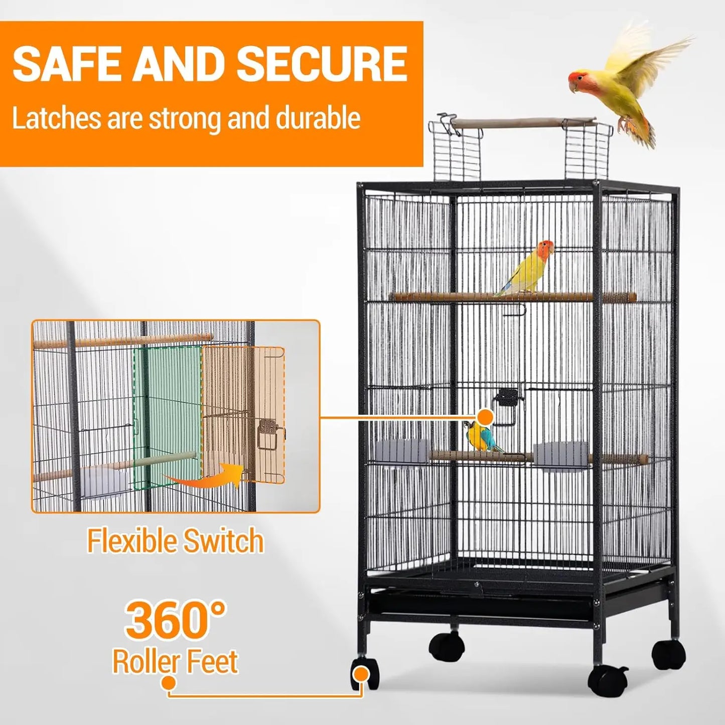 HiMISSCN Open-Top Bird Cage With Rolling Stand And Tray Budgie