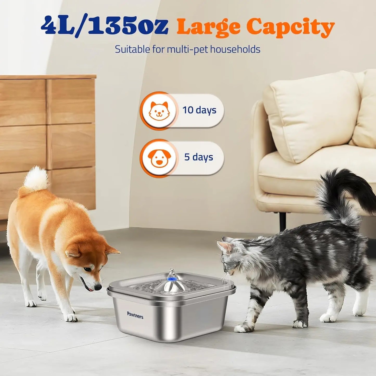 XMSJ Stainless Steel Cat Water Fountain
