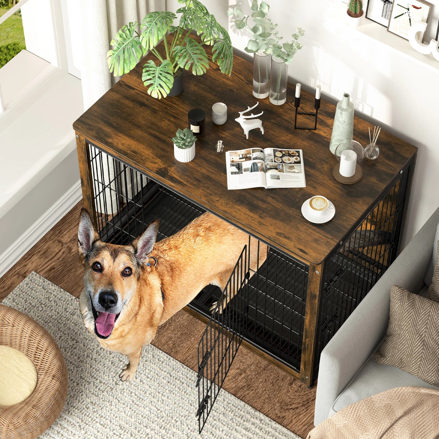 BINGOPAW Pet Cage Kennels With Two Doors And Removable Tray