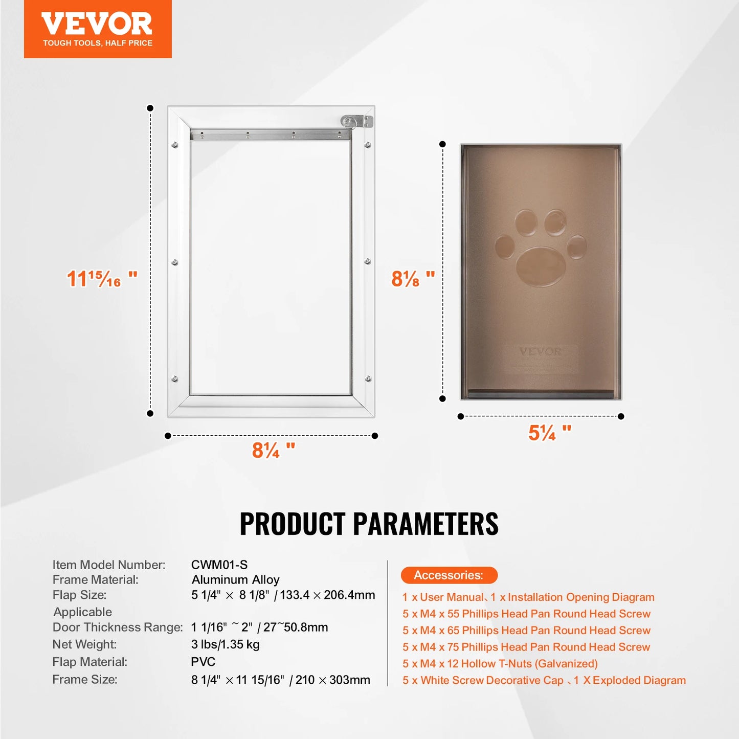 SucceBuy Weatherproof Aluminum Pet Door With Lock and Flap