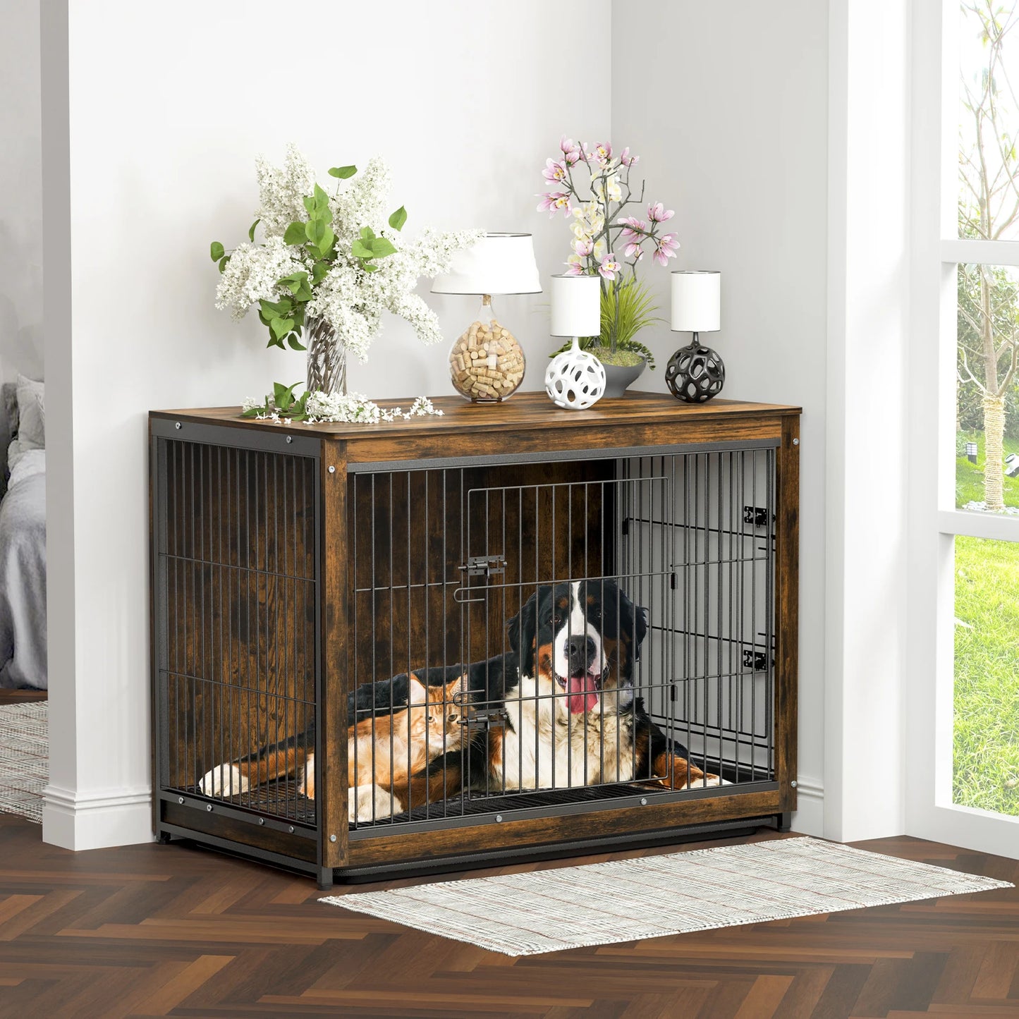 BINGOPAW Pet Cage Kennels With Two Doors And Removable Tray