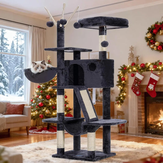 Cat Tree With Padded Bed And Hammocks For Indoor Cats