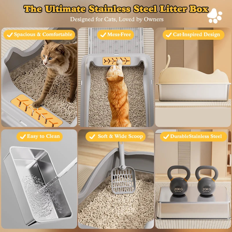 Stainless Steel Cat Litter Box With Lid For Easy Cleaning