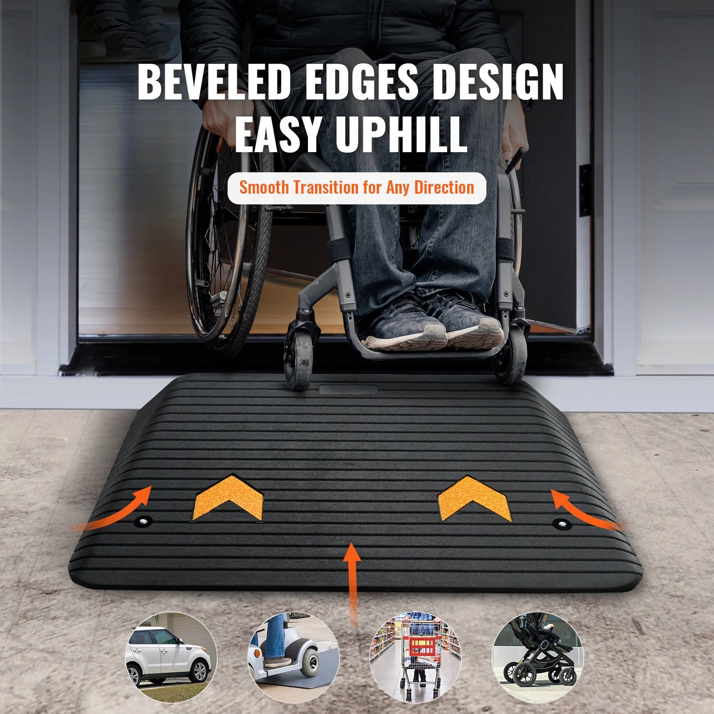 SucceBuy Driveway Curb Ramp Kit Portable Non Slip Rubber Ramp