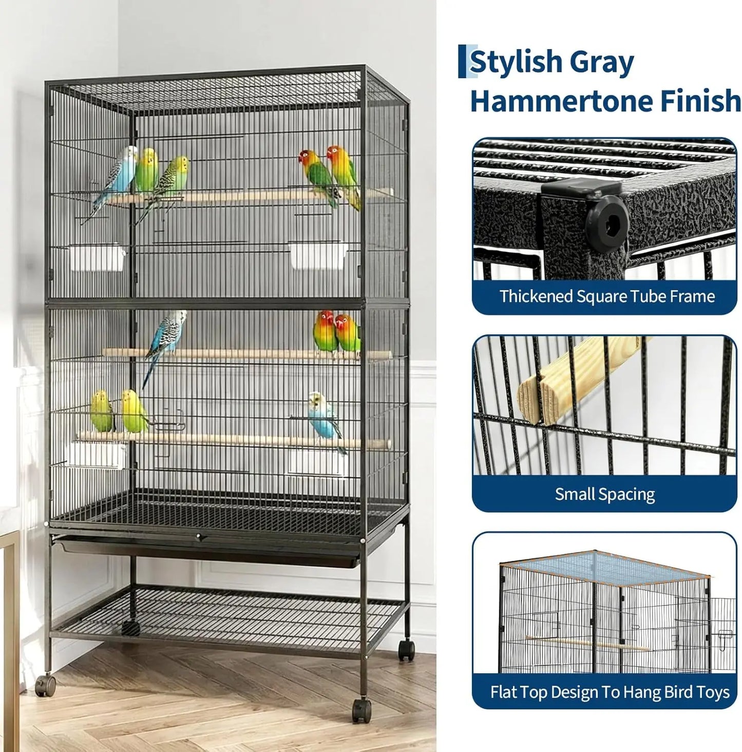 HiMISSCN Bird Cage With Rolling Storage Stands And Feed Bowls
