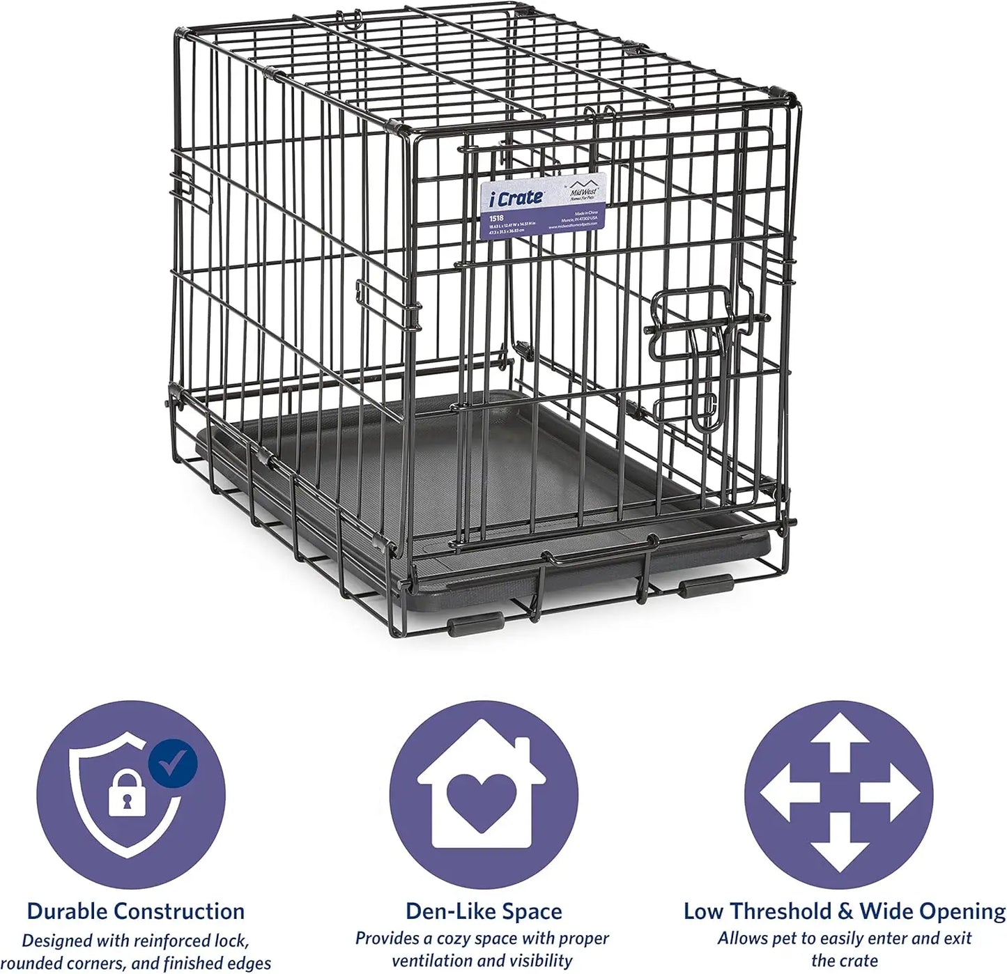 Folding Dog Crate With Divider Secure Latches And Leak-Proof Tray