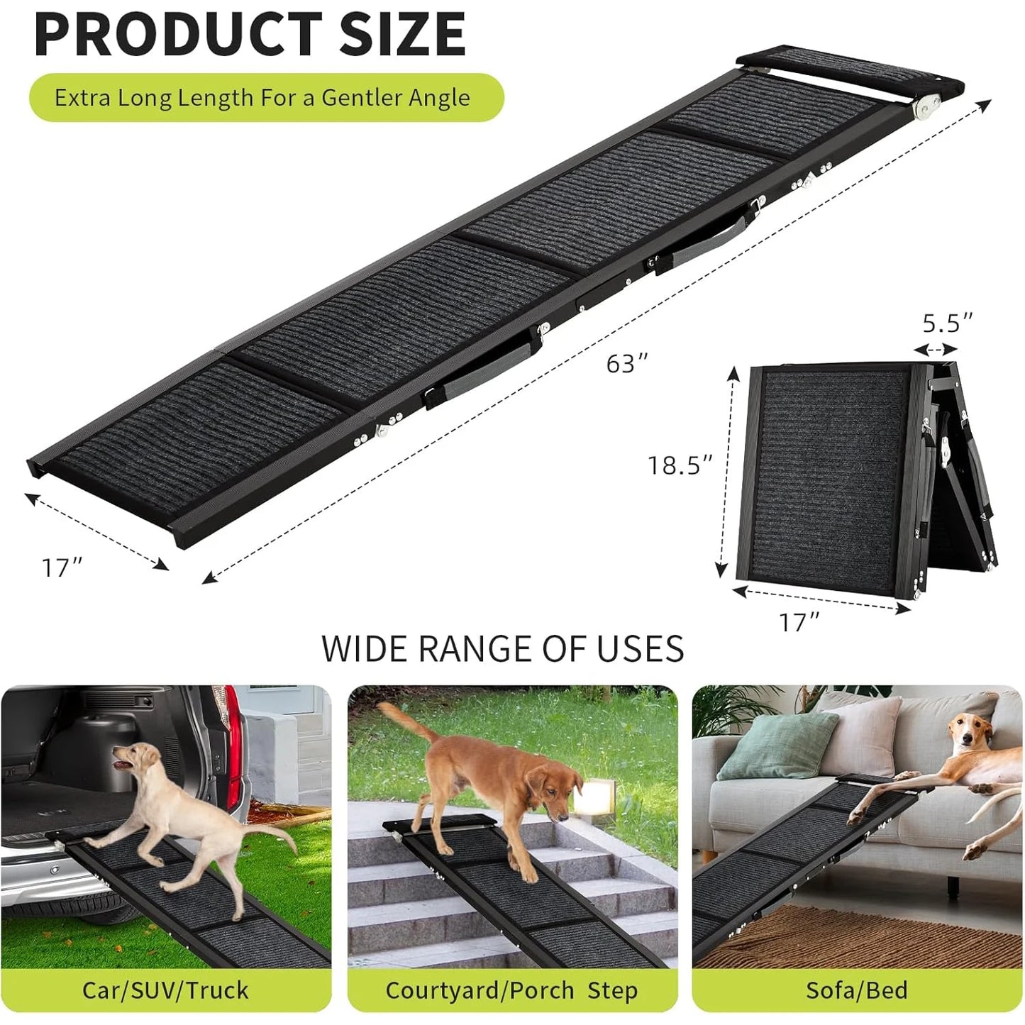 HiMISS Upgraded Car Ramp For Dogs Folding Non Slip