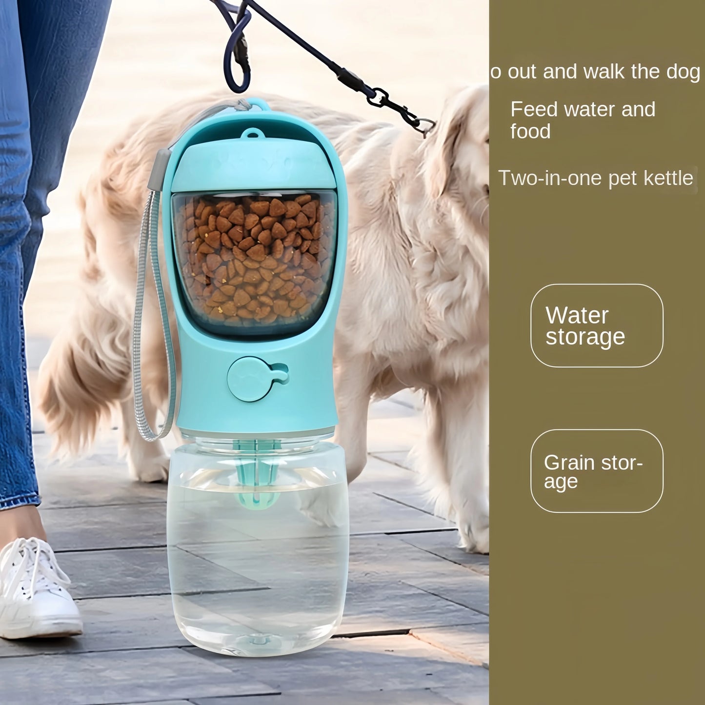 Portable Pet Water Bottle With Food Storage For Dogs And Cats