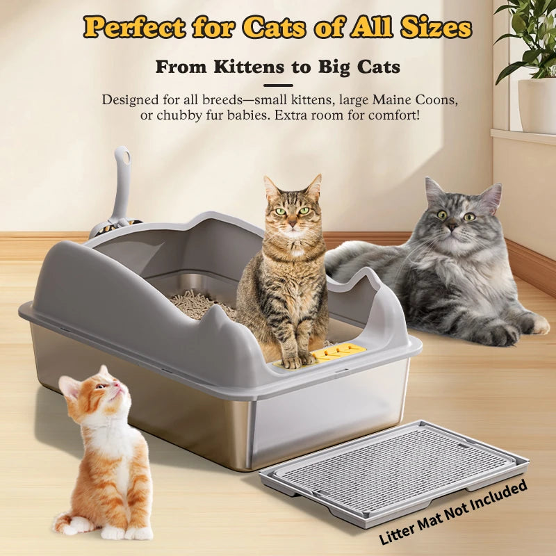 Stainless Steel Cat Litter Box With Lid For Easy Cleaning