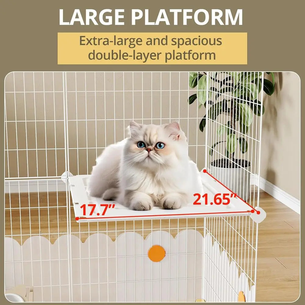 Cat Cage With Litter Box On Wheels For Three Cats Enclosure