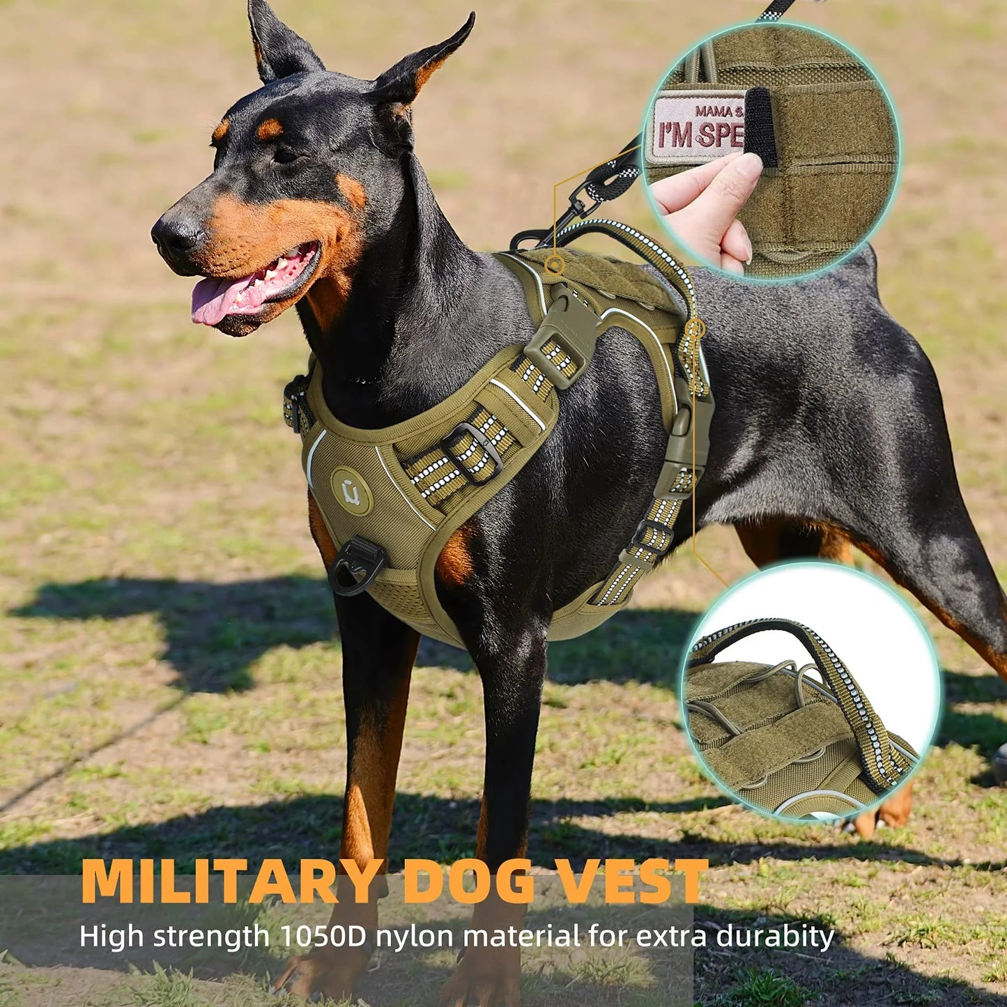 NONECN Tactical No Pull Dog Harness MOLLE Reflective Adjustable Vest