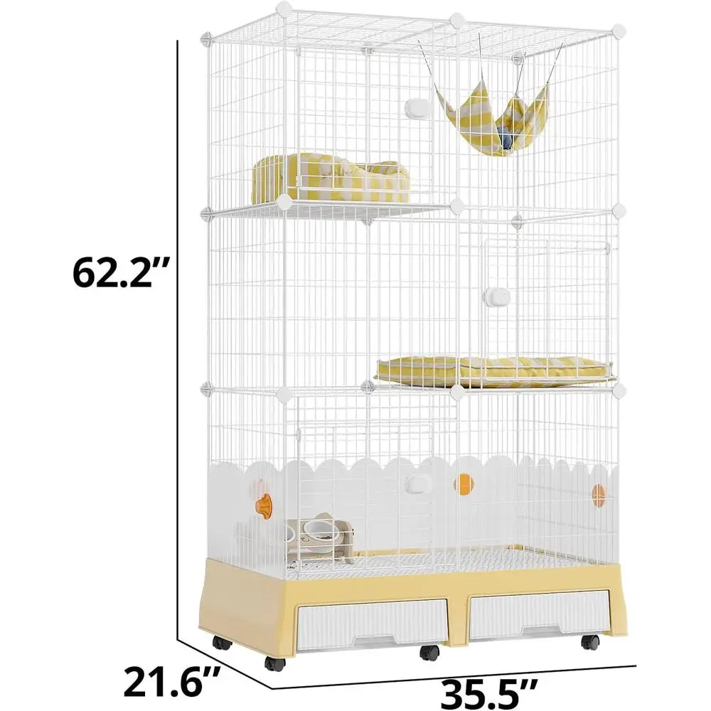 Cat Cage With Litter Box On Wheels For Three Cats Enclosure