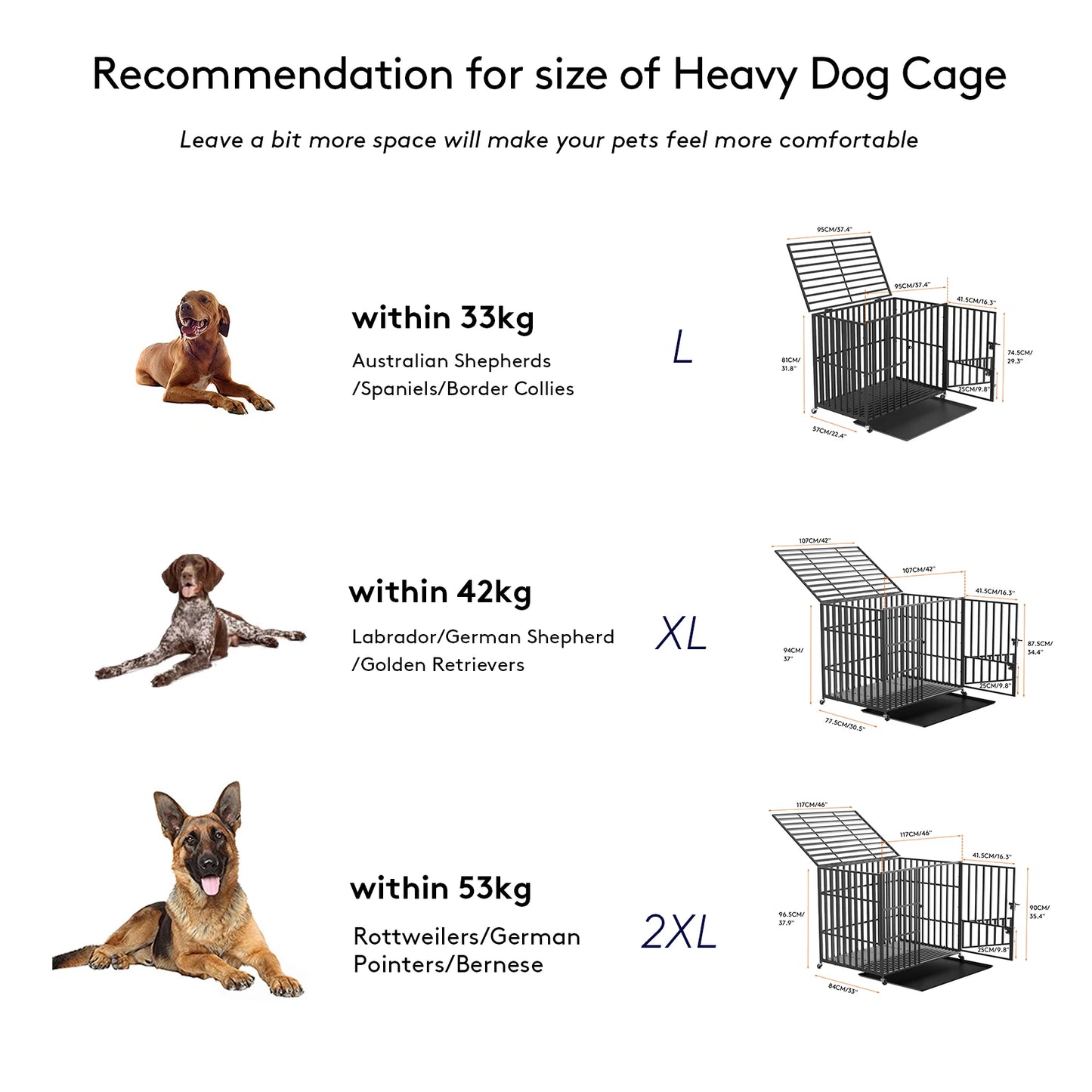 BORWARTH Heavy Duty Dog Crate With Lockable Wheels And Tray