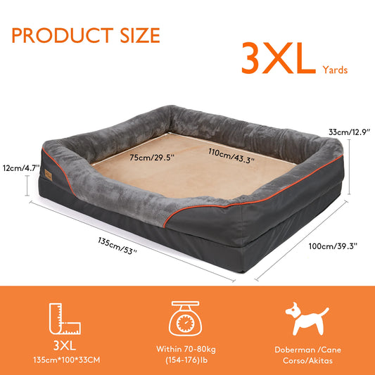 BINGOPAWCN Orthopedic Memory Foam Waterproof Dog Bed With Bolstered Edges