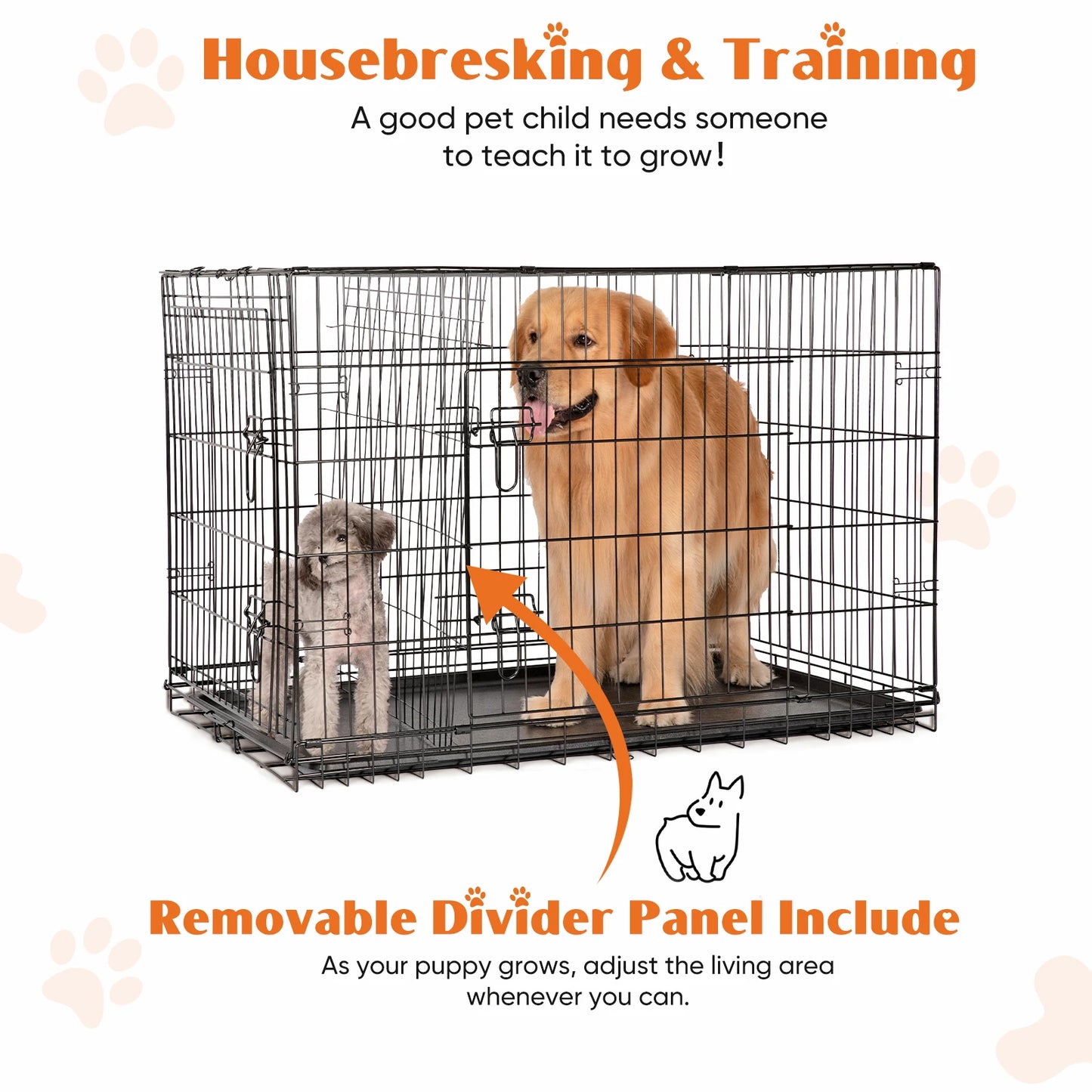 JHK Double Door Folding Metal Wire Dog Cage With Leakproof Pan