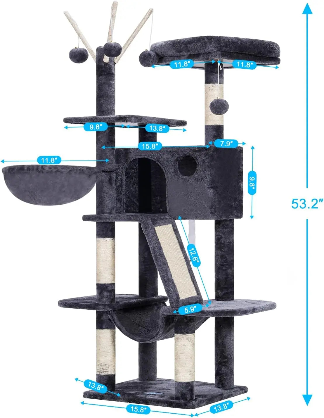 Cat Tree With Padded Bed And Hammocks For Indoor Cats